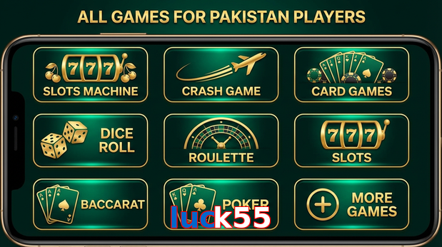 Main screen of Luck55 games page for PK players